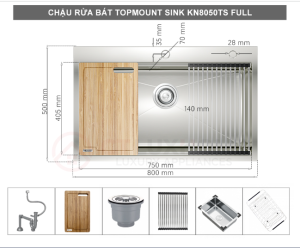 Chậu rửa chén bát KONOX KN8050TS Full - 2 Chậu rửa chén bát KONOX KN8050TS Full