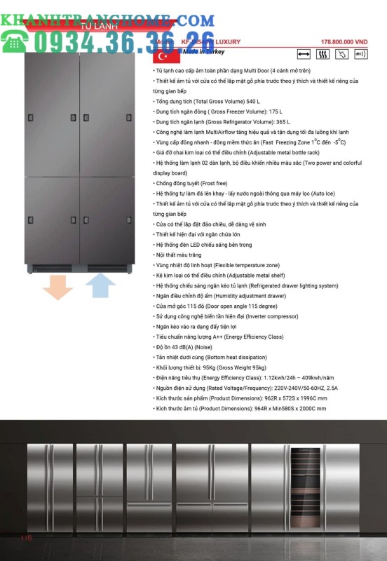 Tủ lạnh âm toàn phần Kaff KF BI540W Luxury - 85