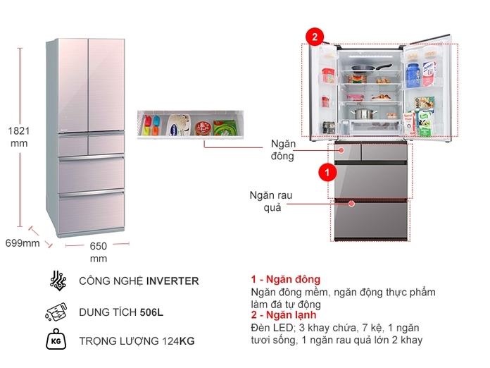 Tủ Lạnh Mitsubishi Inverter 506 Lít MR-WX52D-F-V - 2