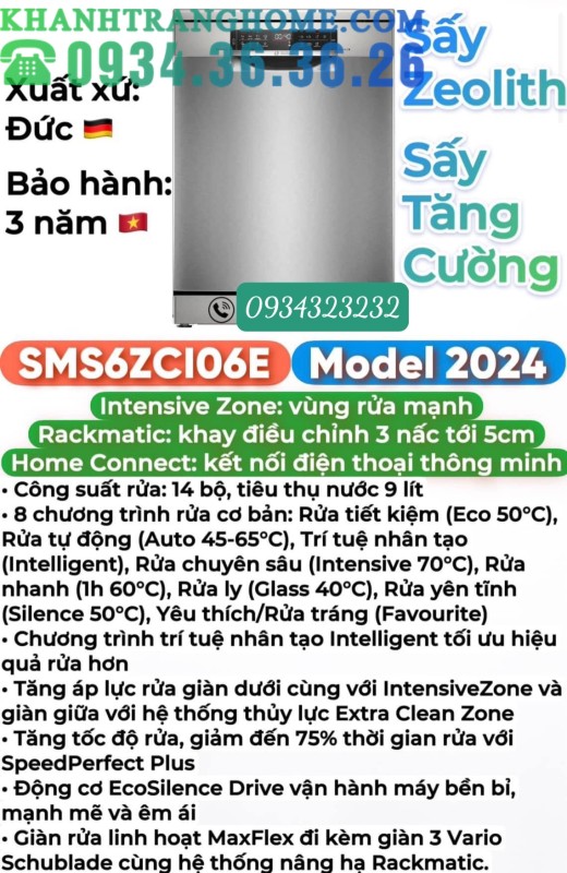 Máy Rửa Bát Bosch SMS6ZCI16E Series 6 Zeolith Nhập Khẩu Nguyên Chiếc Đức - 237