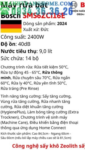 Máy Rửa Bát Bosch SMS6ZCI16E Series 6 Zeolith Nhập Khẩu Nguyên Chiếc Đức - 192 Máy Rửa Bát Bosch SMS6ZCI16E Series 6 Zeolith Nhập Khẩu Nguyên Chiếc Đức - 191