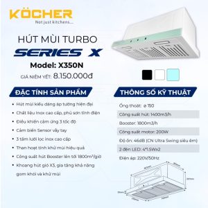 MÁY HÚT MÙI ÂM TỦ KOCHER TUBO SERIES X MODEL X350N - 16